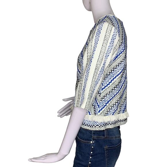 Guess NWT Macadamia Wild Top Sz XS 3/4 Sleeve Blue White - Picture 10 of 15